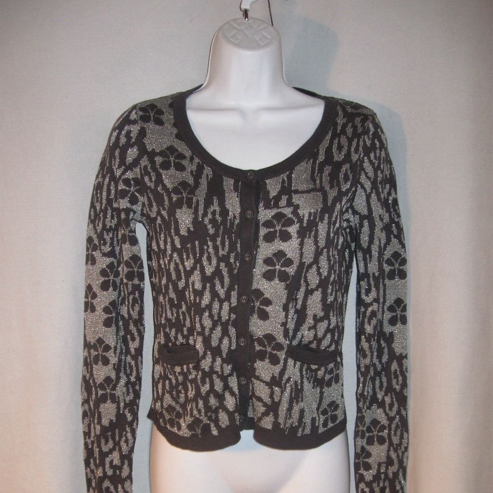 Knitted & Knotted Floral Animal Print Cardigan XS